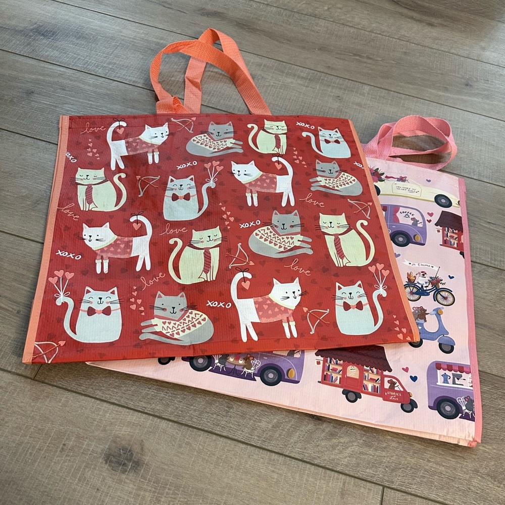 Homegoods TJMaxx Marshalls Valentines Day Mouse & Cat Heart Print Tote Bags NWOT